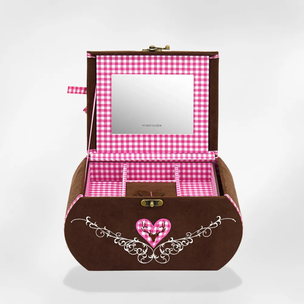 Boîte à Bijoux Daim Compartimentée Brun