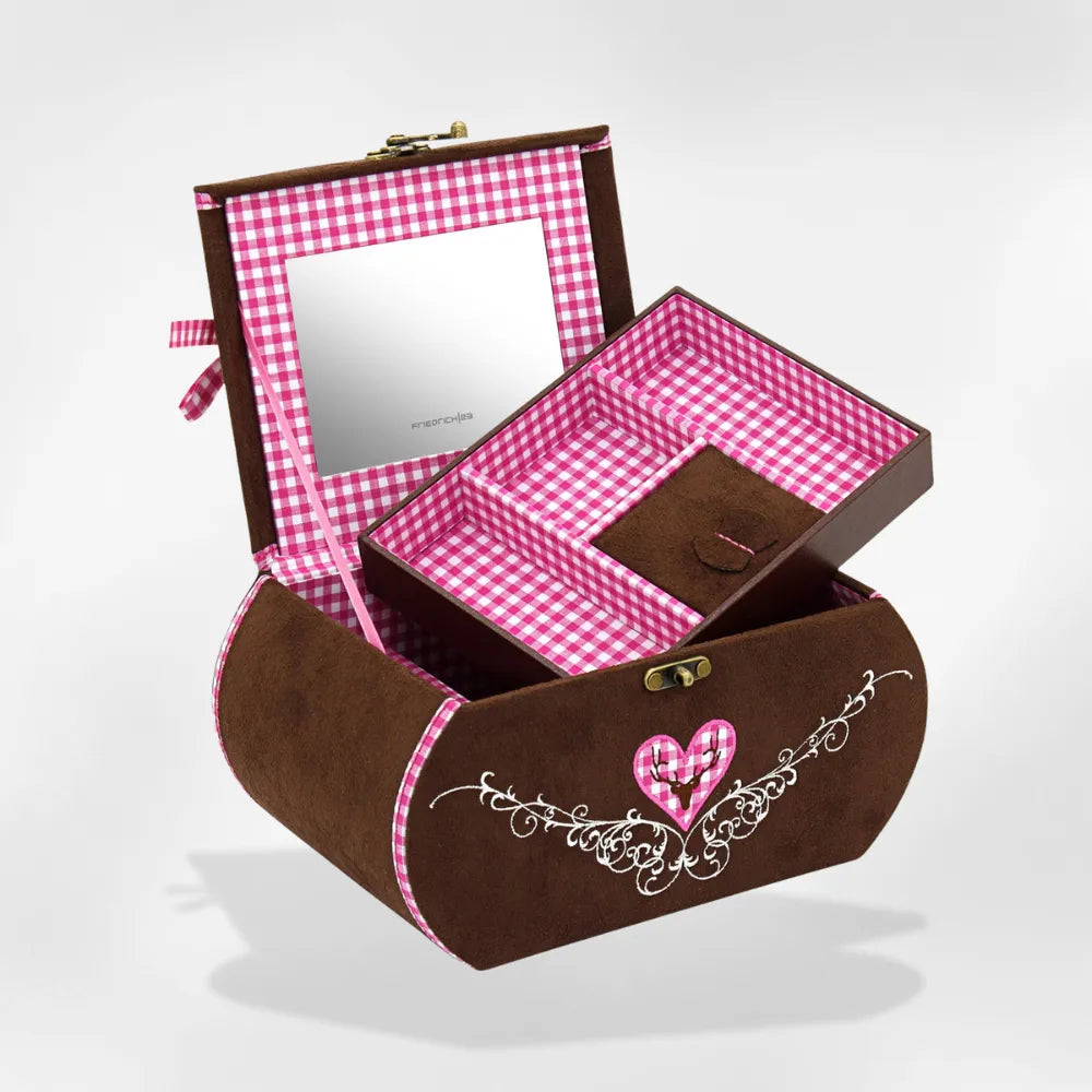 Boîte à Bijoux Daim Compartimentée Brun