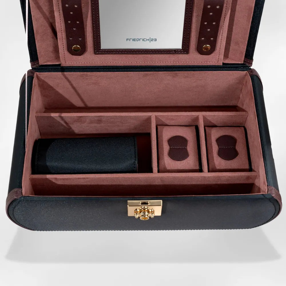Boîte à Bijoux Cuir Noir Velours Miroir