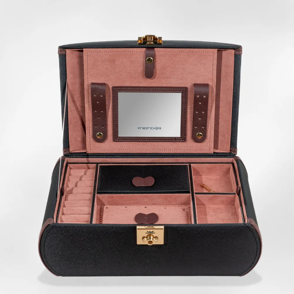 Boîte à Bijoux Cuir Noir Velours Miroir