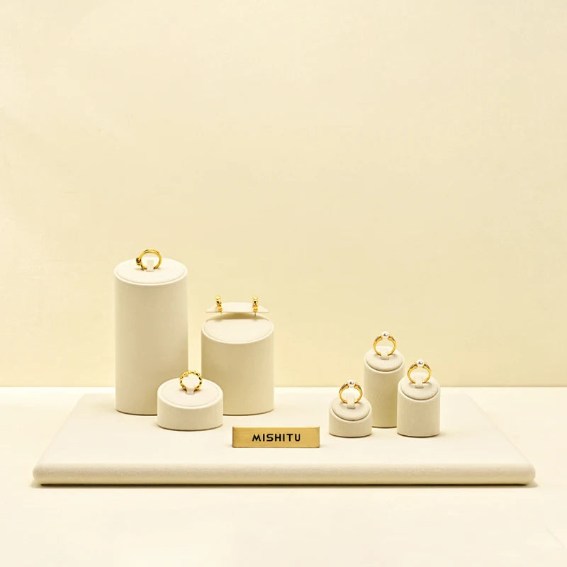 Présentoir Bague Bois Daim Boutique Vitrine