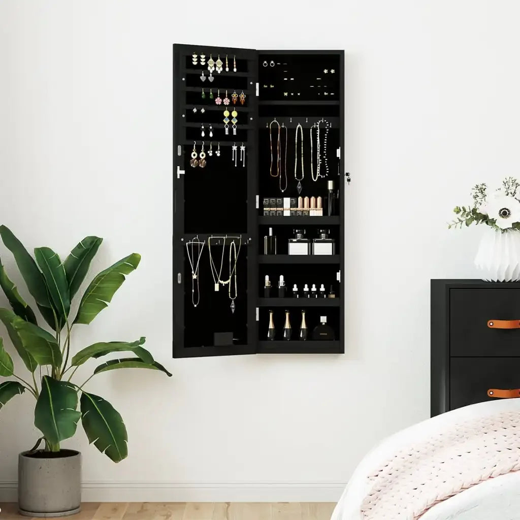 Boîte Bijoux Bois Murale Noire Sans Cadre LED