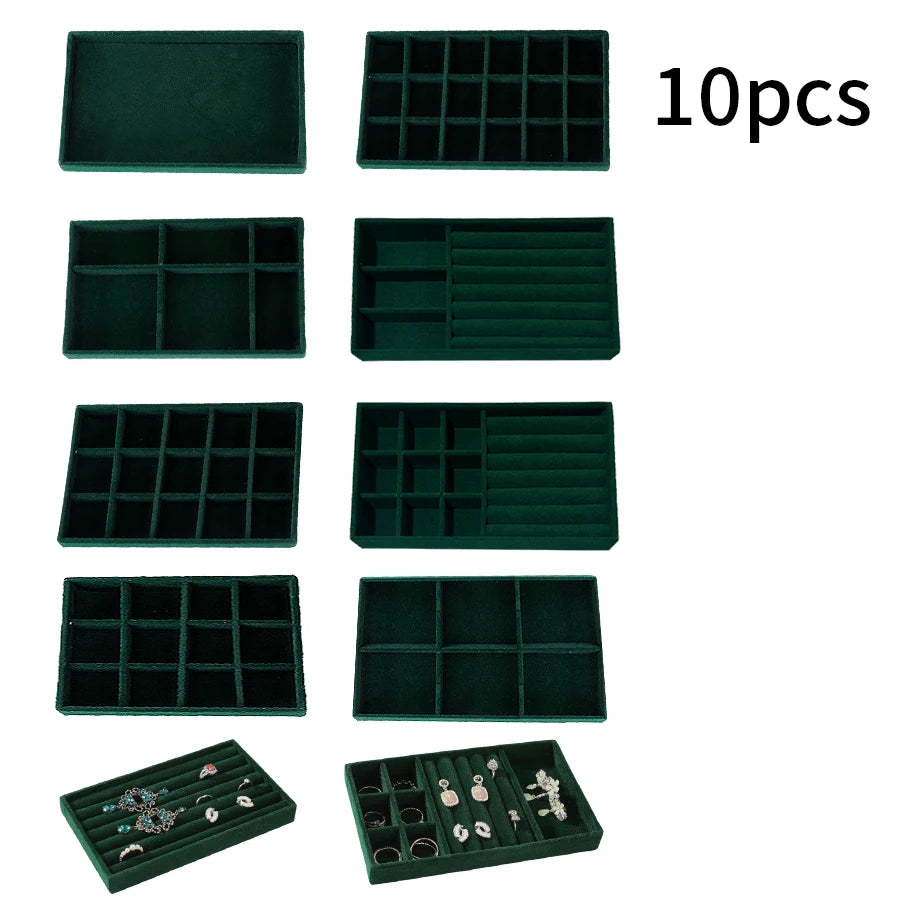 Plateau Bijoux Velours Floqué Ensemble 8 Pièces