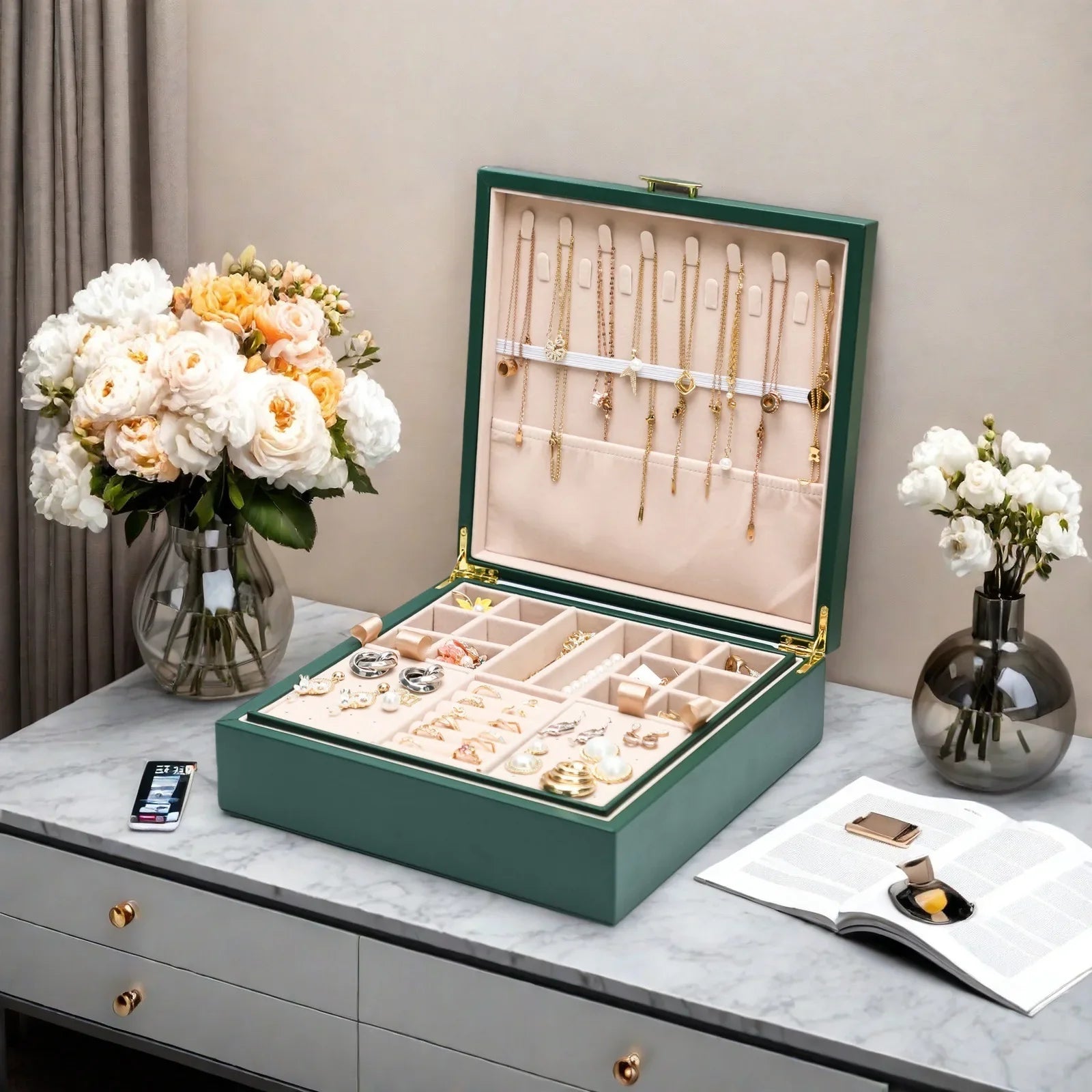 Boite Bijoux Cuir Rigide Grand Format