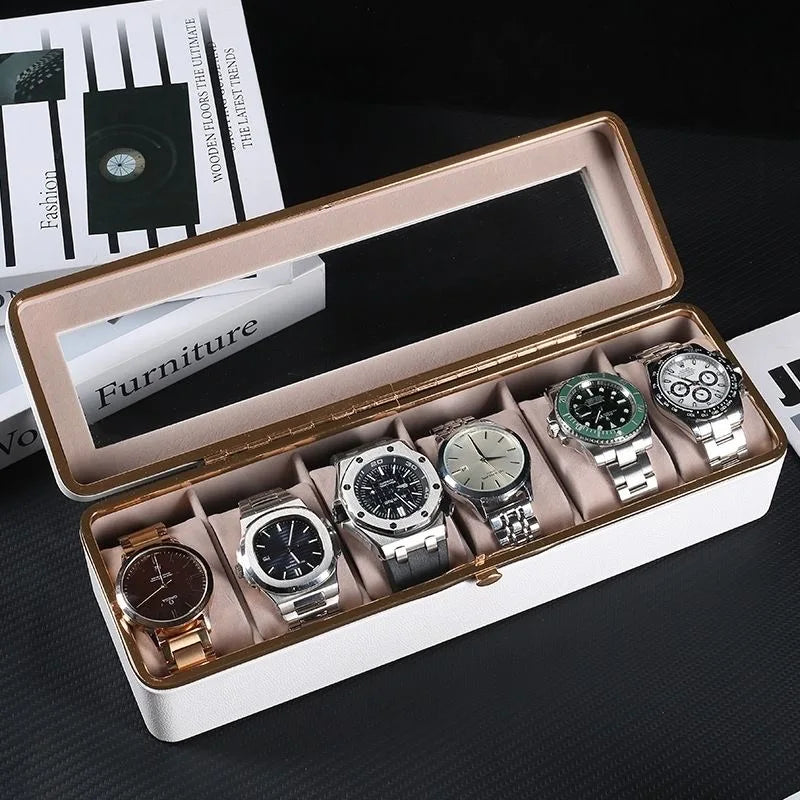 Boîte Montre Cuir Quadrillé 6 Places Chic