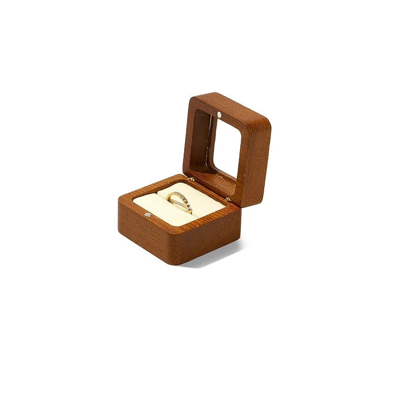 Boîte à bague en bois à fenêtre – 1 bague, intérieur beige