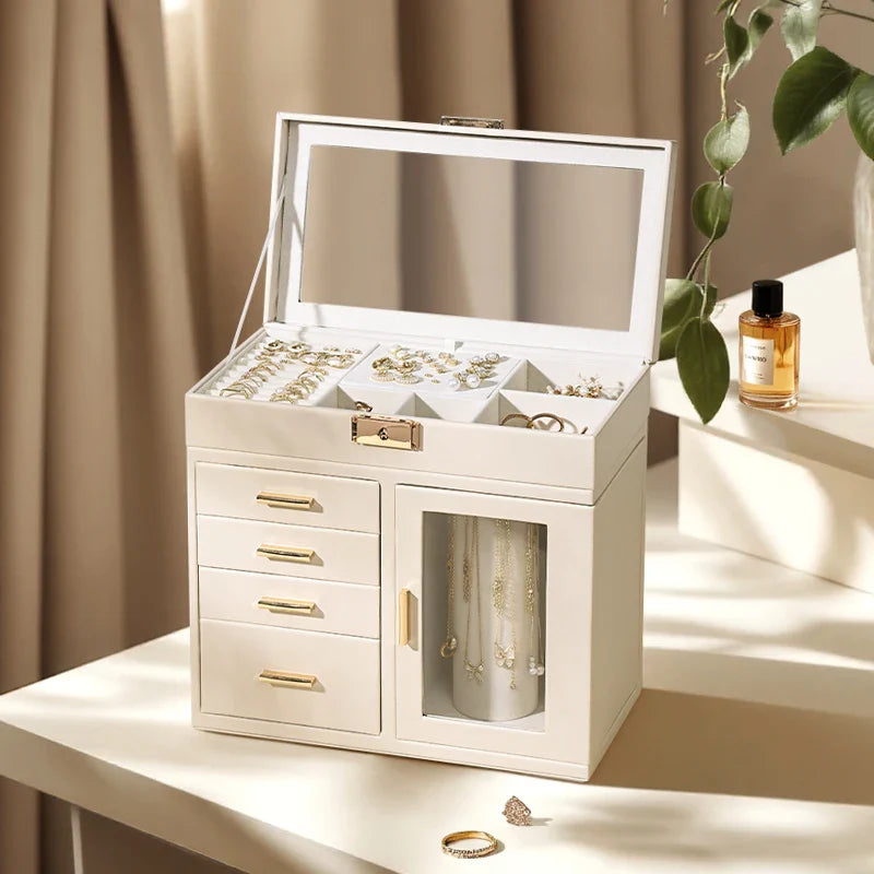 Boîte Bijoux Cuir Beige Grande Modulable