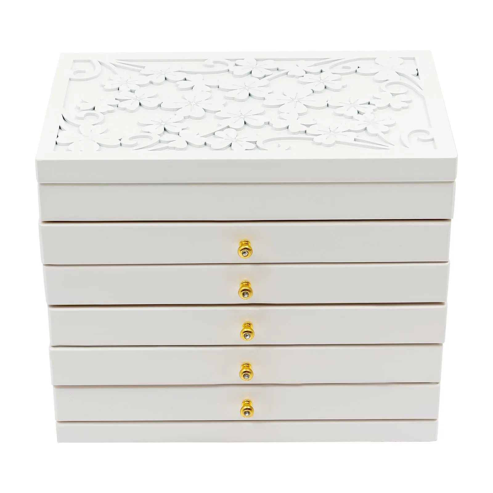 Boîte Bijoux Bois Blanche 6 Tiroirs Miroir