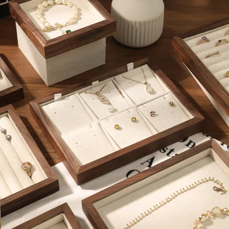 Boîte Bijoux Bois Noyer Lin Premium