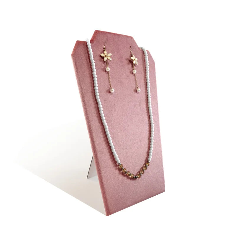Présentoir Collier Velours Plat Rose Tendre