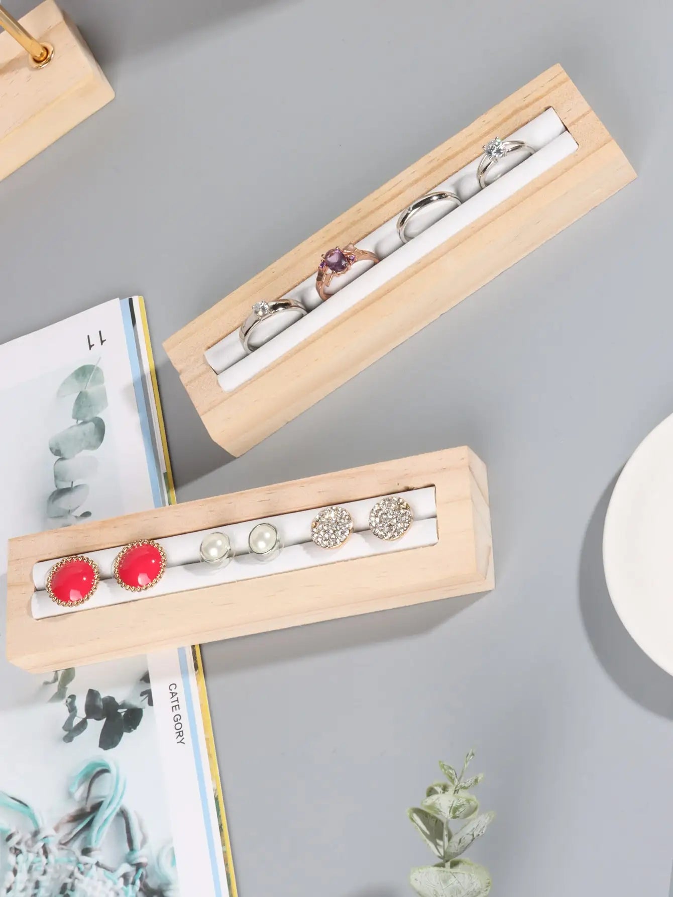 Plateau Bois Bambou Boucles d'Oreilles Rangement