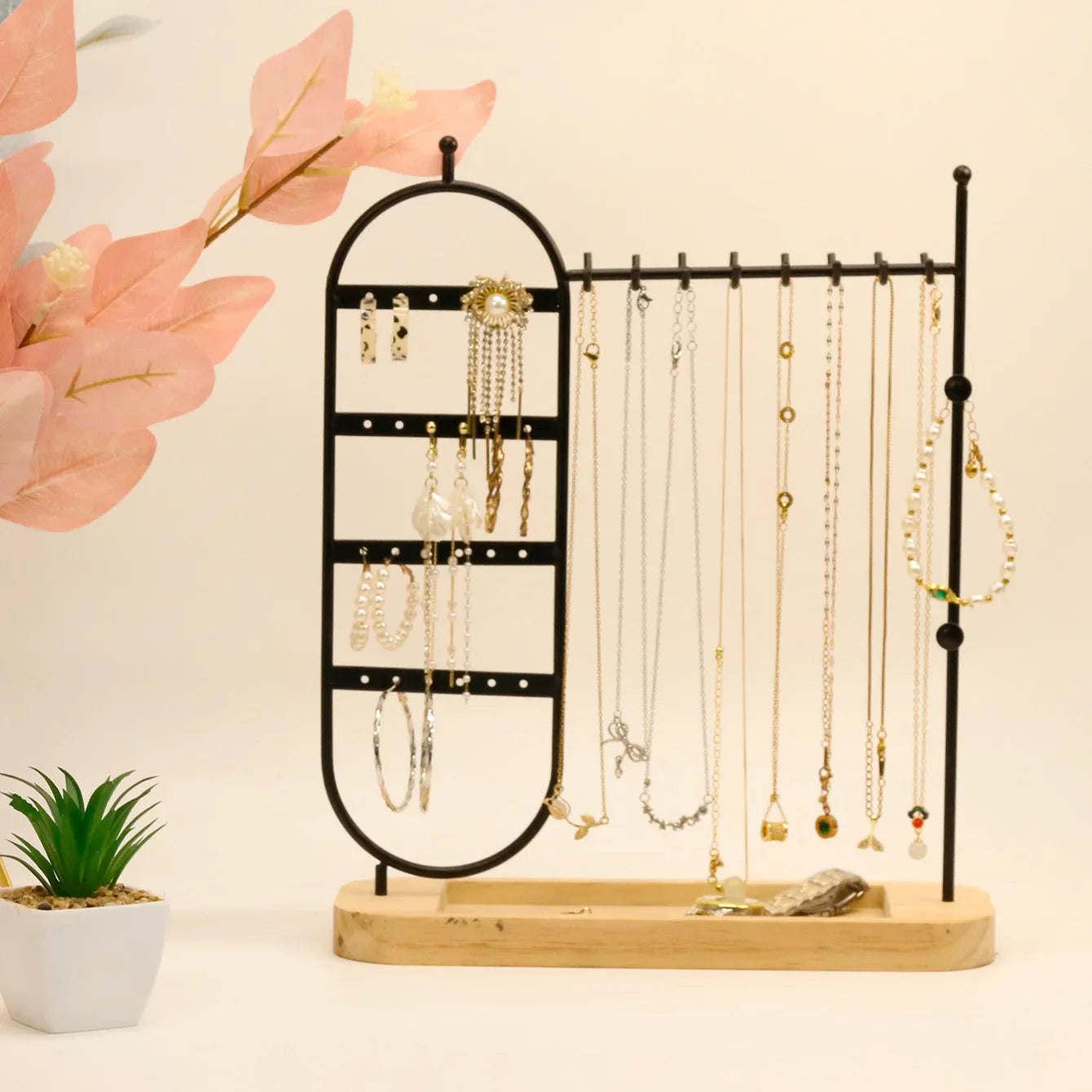 Présentoir Bijoux Métal Bois Doré Noir