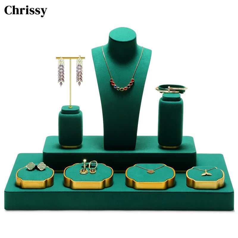 Présentoir Bijoux Velours Vert Premium Vitrine