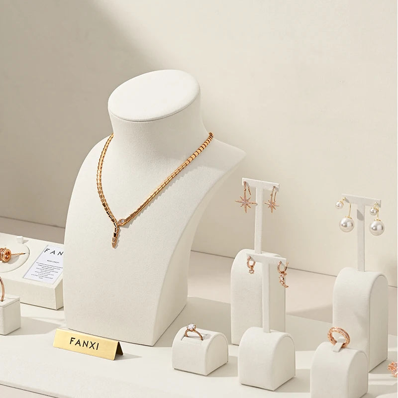 Présentoir Bijoux Velours Beige Bague Collier
