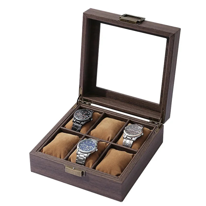 Boite Montres Bois Brun Velours 4 Places