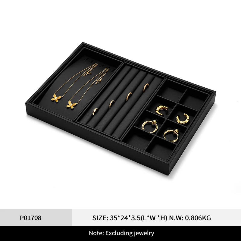 Plateau Bijoux Cuir Noir Présentoir Multifonction