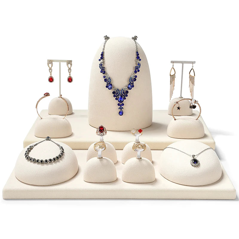 Présentoir Métal Microfibre Beige Collier Bague Boucle Fenêtre