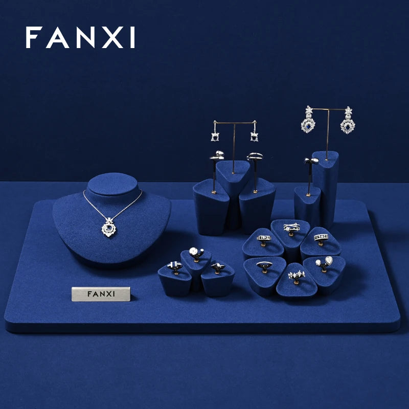 Présentoir Bijoux Métal Résine Bleu Vitrine