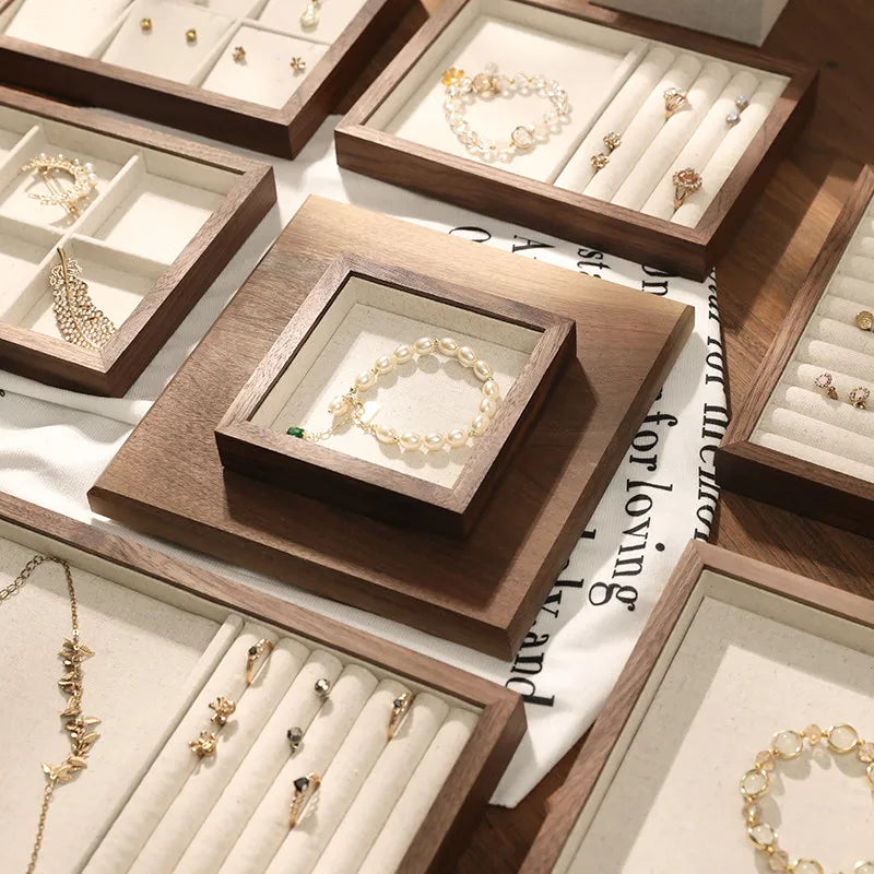 Boîte Bijoux Bois Noyer Lin Premium