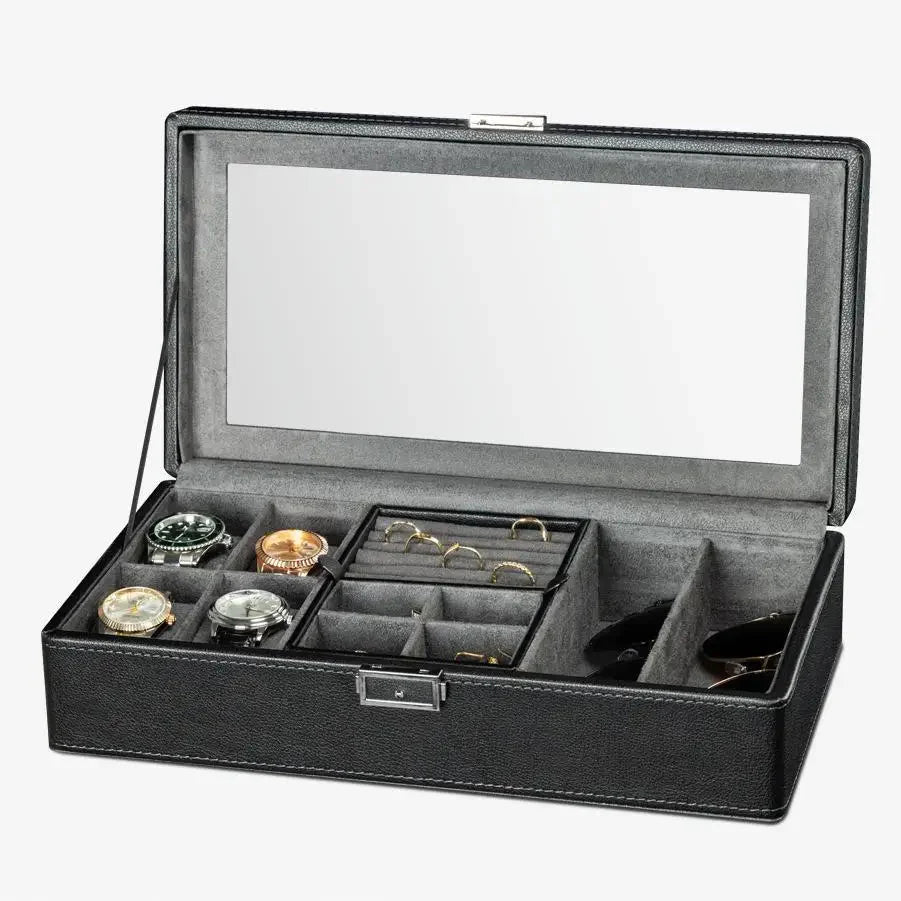 Boîte Montres Cuir Litchi Vitrine Multi-Capacité
