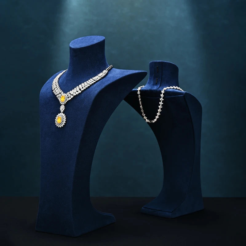Buste Collier Velours Bleu Premium Mannequin