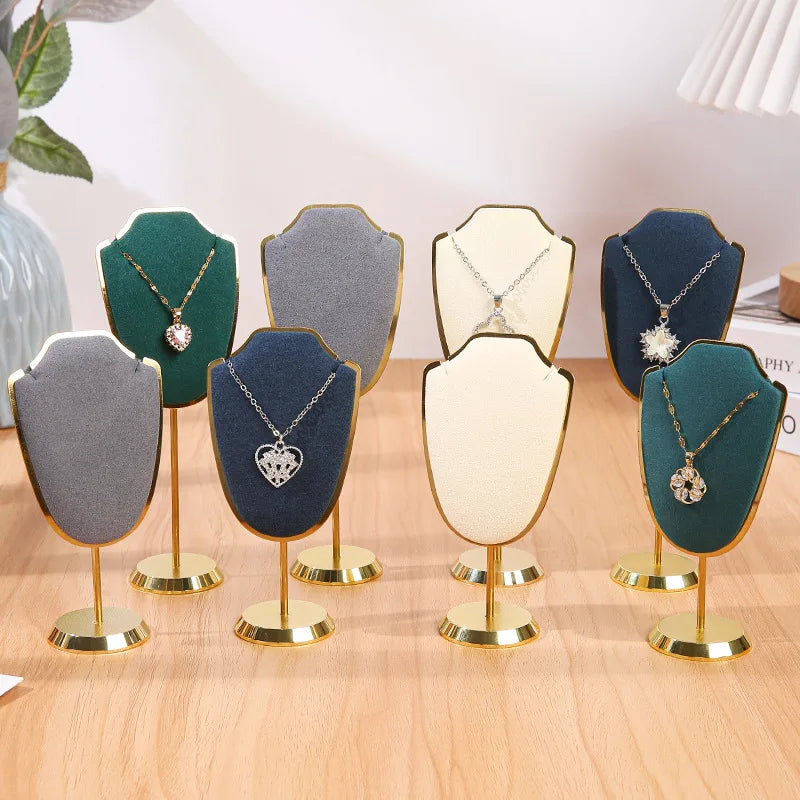 Présentoir Collier Velours Métal Doré Trompette