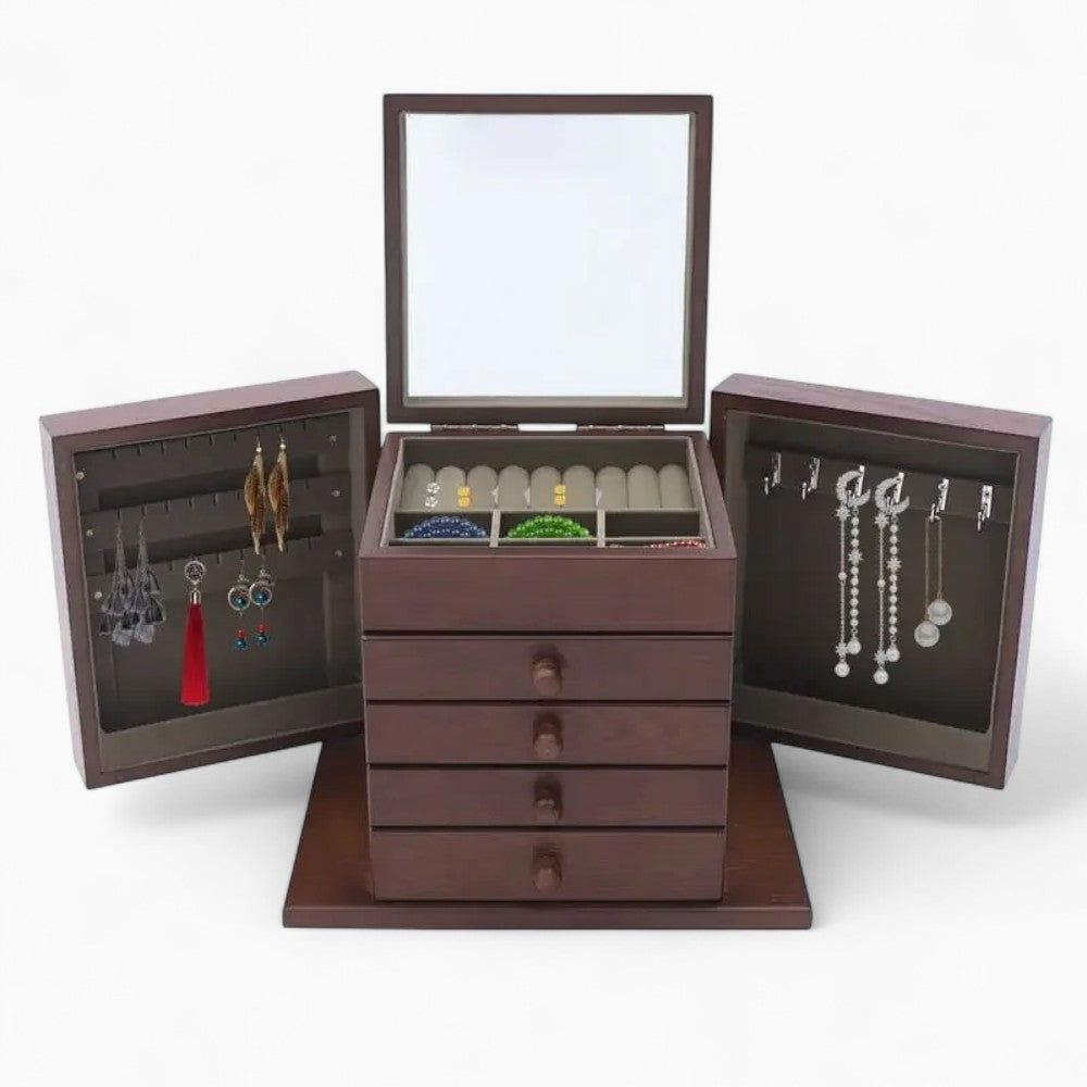 Grande Boîte à Bijoux Vintage Bois Marron