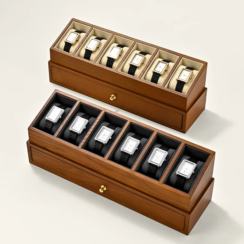 Boîte Montre Bois 6 Grilles Bicouche Vitrine