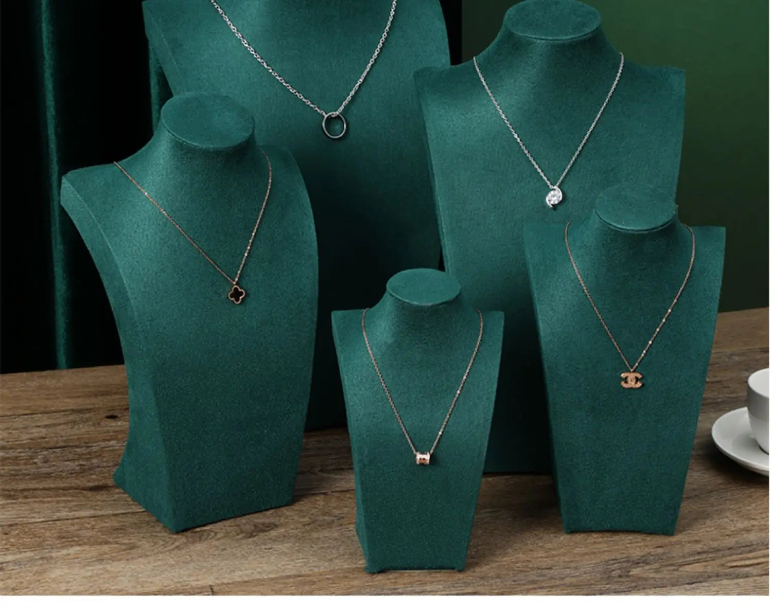 Présentoir Collier Buste Velours Vert Émeraude