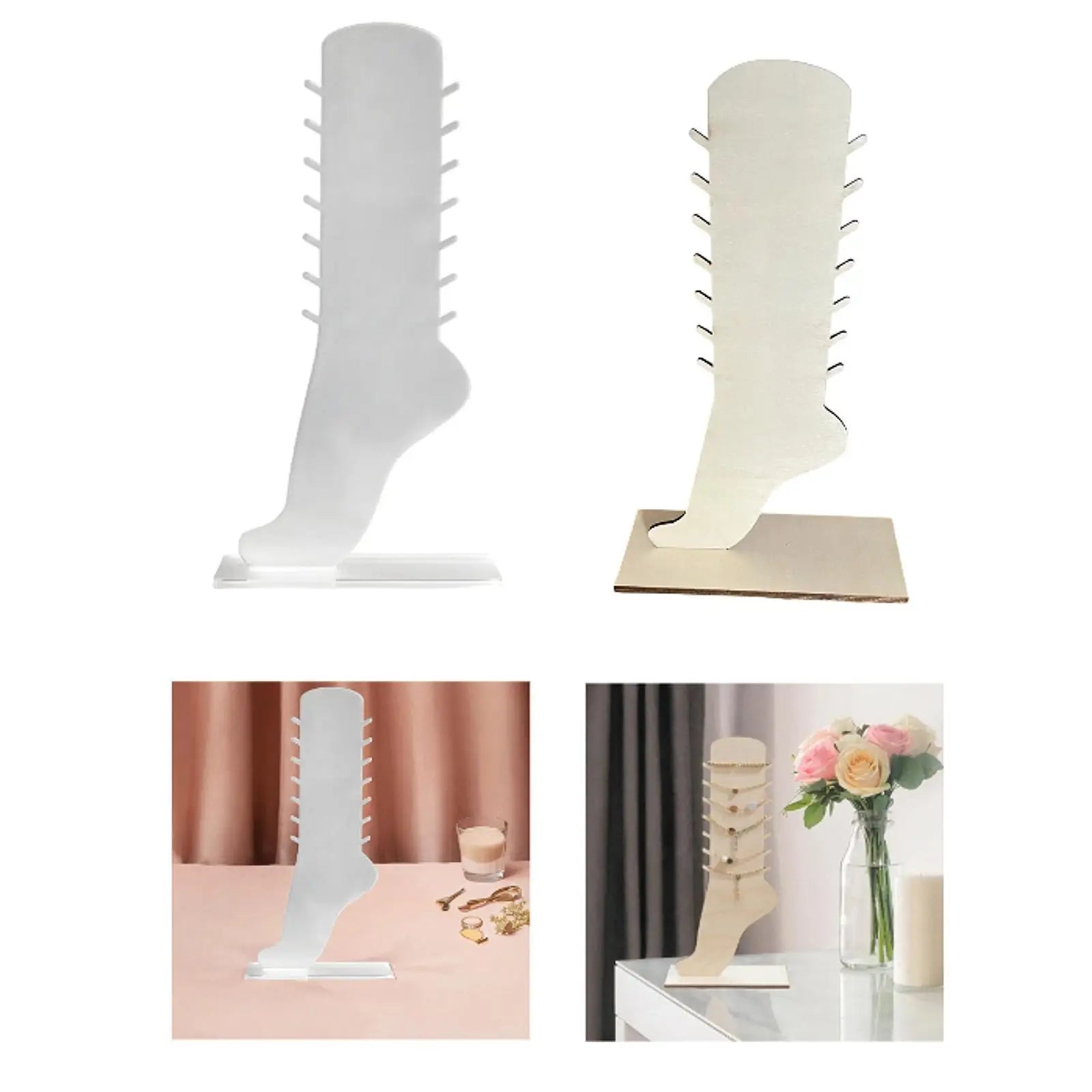 Présentoir bracelet cheville forme de pied (acrylique, bois)