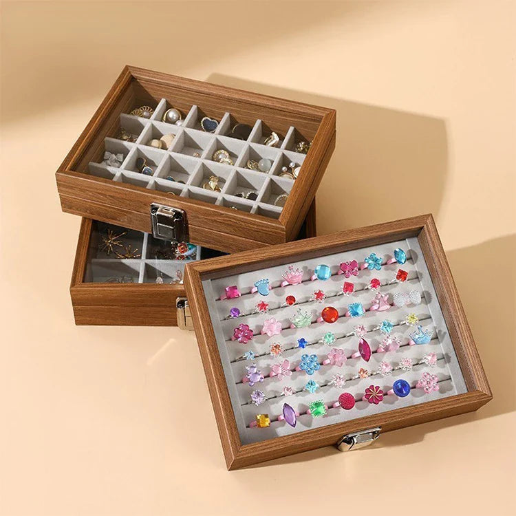 Boîte Bijoux Bois Noyer Couvercle Velours