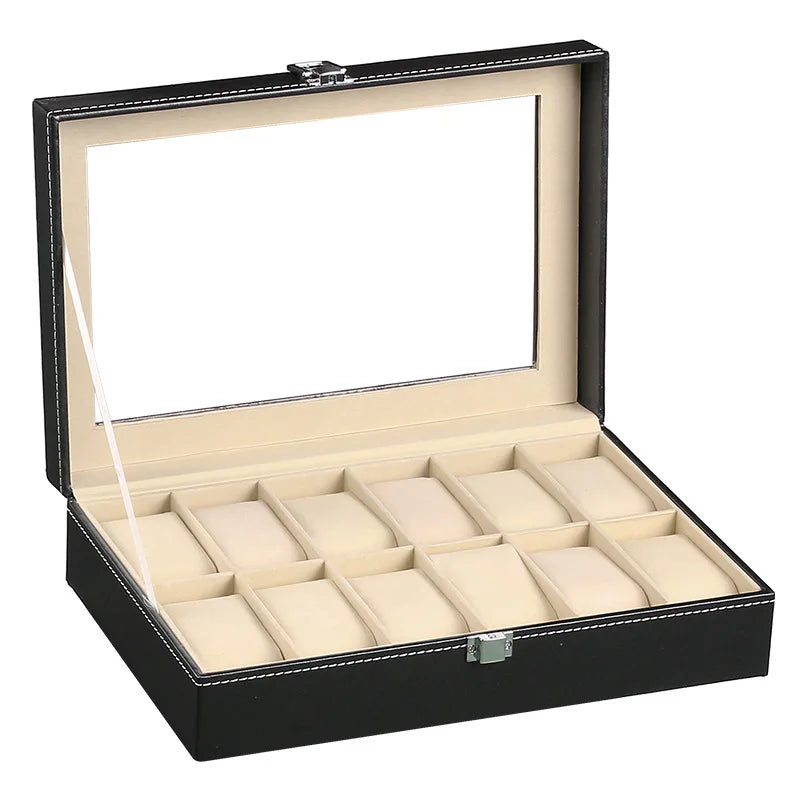 Boîte Montre Cuir Verre Noir Emplacements