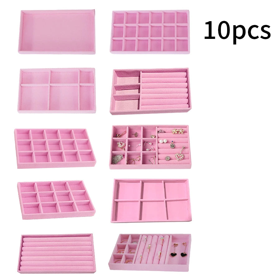 Plateau Bijoux Velours Floqué Ensemble 8 Pièces
