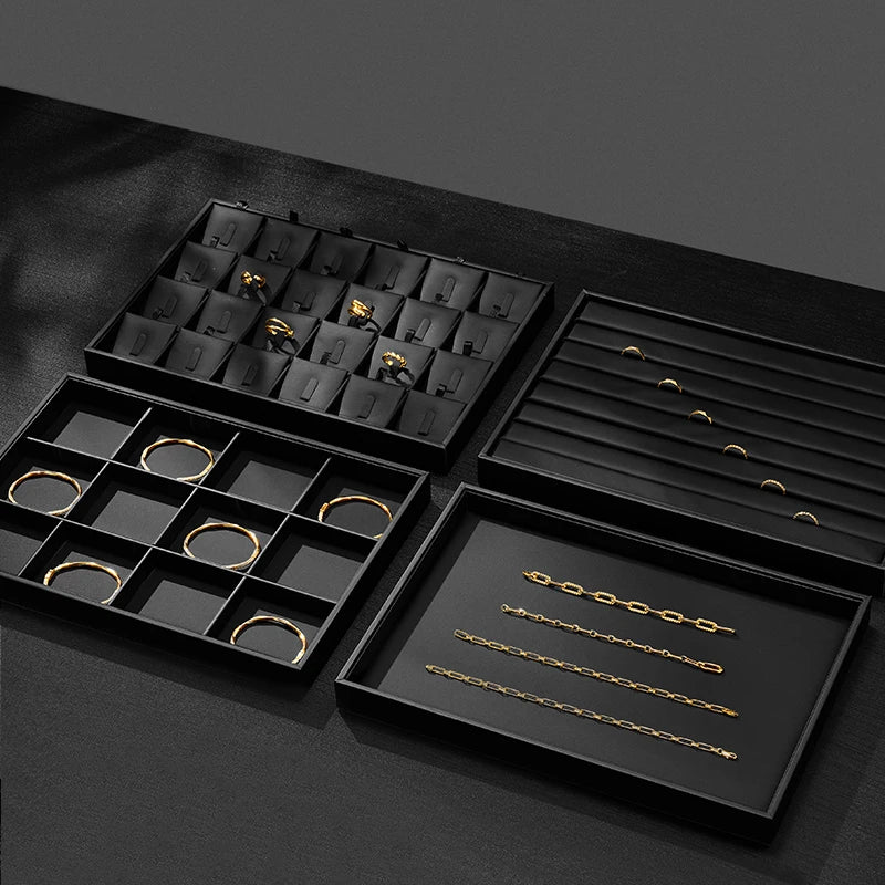 Plateau Bijoux Cuir Noir Présentoir Multifonction