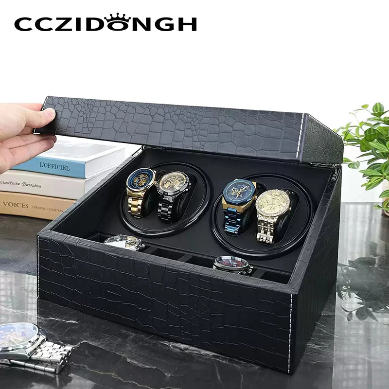 Coffre Fort Montre Cuir Crocodile Rotatif Remontoir