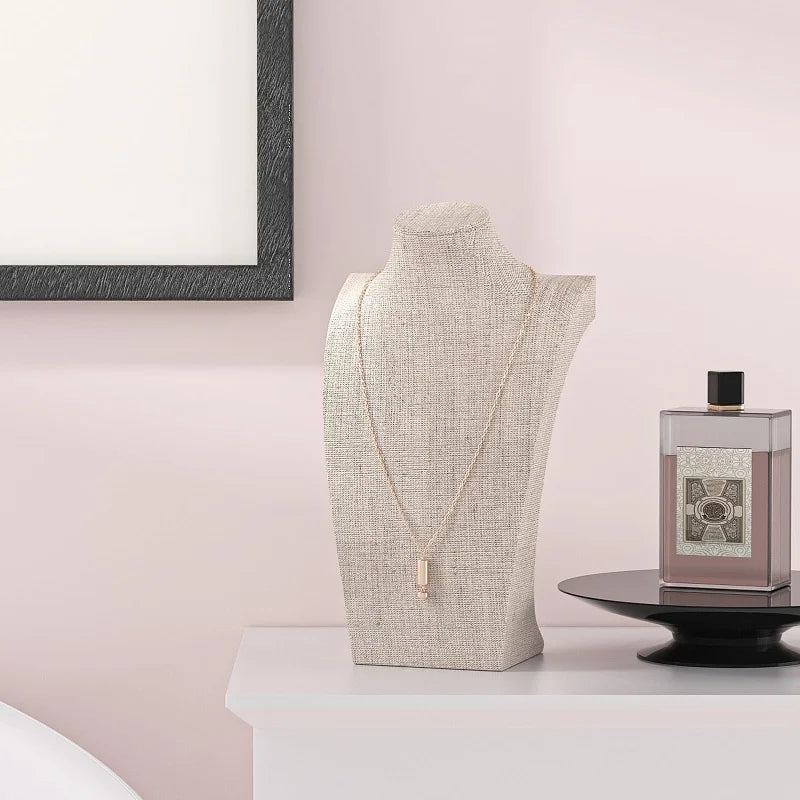 Présentoir Collier Buste Coton Lin Naturel