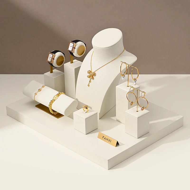 Présentoir Bijoux Daim Beige Vitrine Multifonction