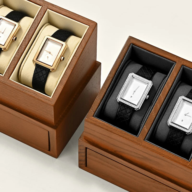 Boîte Montre Bois 6 Grilles Bicouche Vitrine