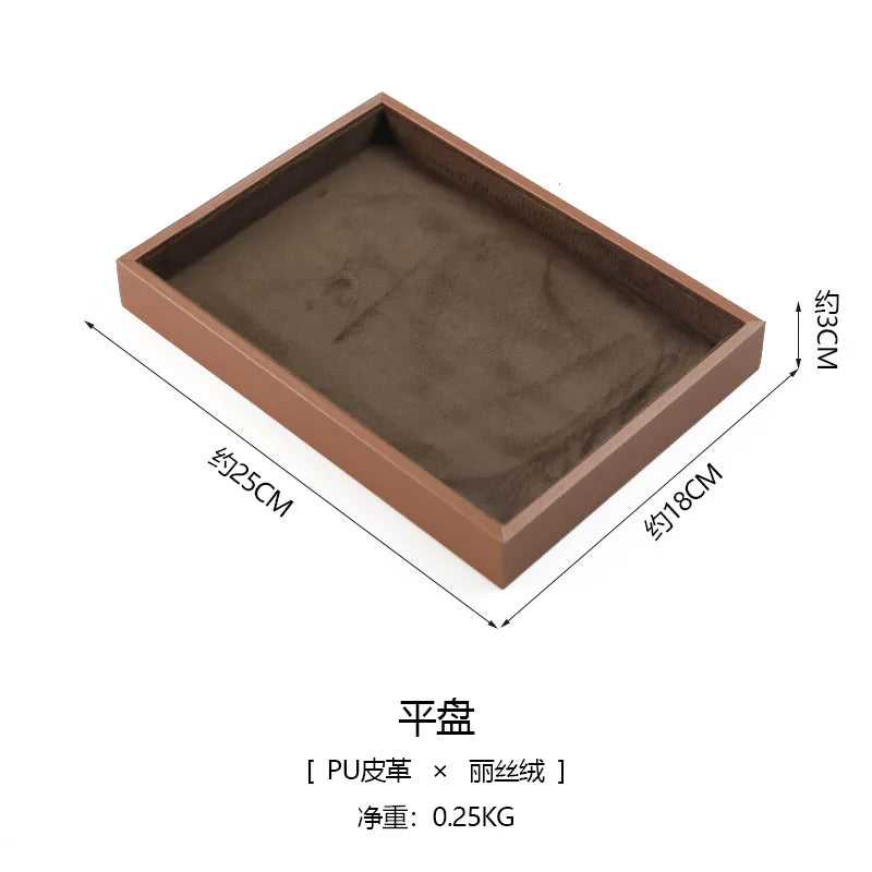 Plateau Bijoux Cuir Marron Velours Rangement