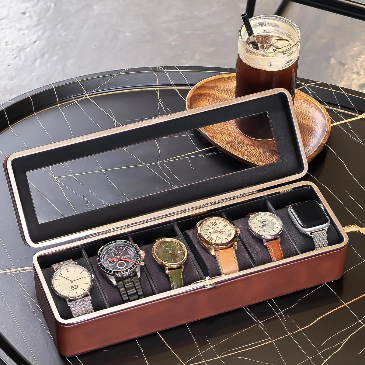 Boîte à Montres Cuir Velours 6 Places