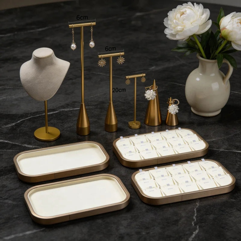 Plateaux Velours Beige Bijoux Multi-Compartiments Vitrine