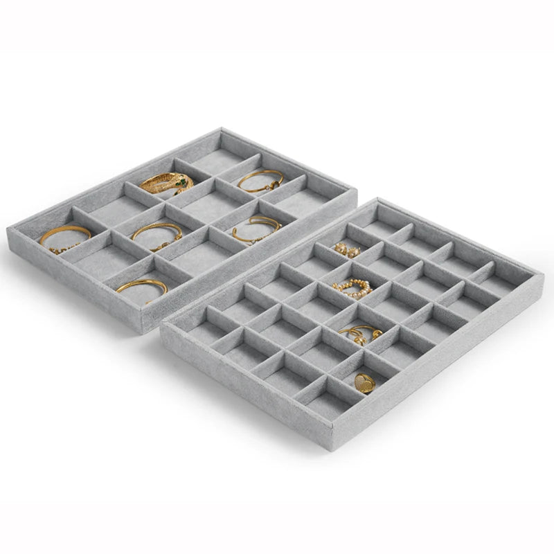 Plateau Bijoux Velours Glacé 24 Grilles Empilable