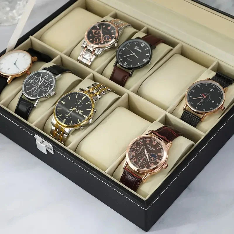 Boîte à Montres Cuir Noir Velours 10 Places