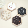 Plateau Hexagonal Velours Bois Bagues Accessoires
