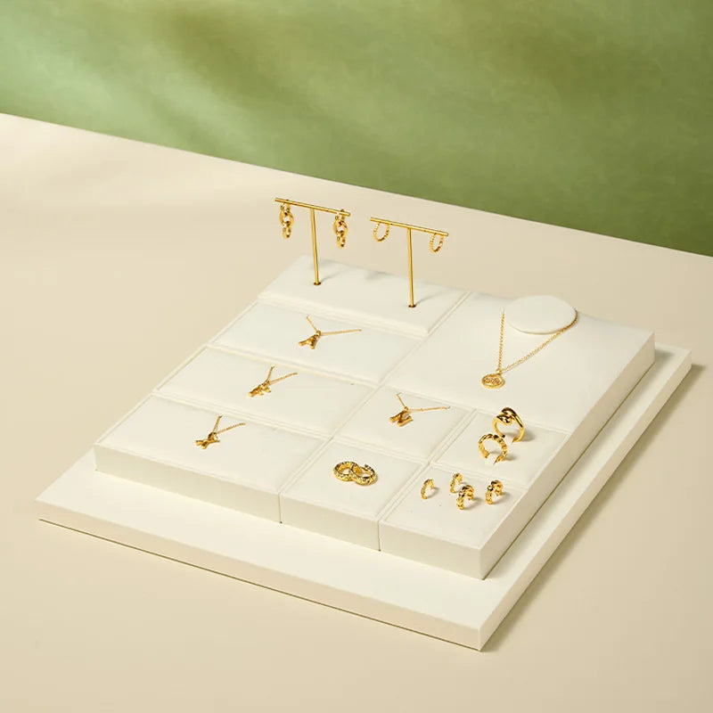 Présentoir Bijoux Velours Beige Comptoir Vitrine