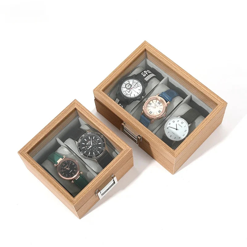 Boîte à Montres Bois Cuir Verre Élégant