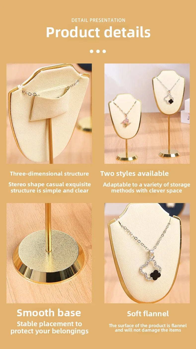 Présentoir Collier Velours Métal Doré Trompette