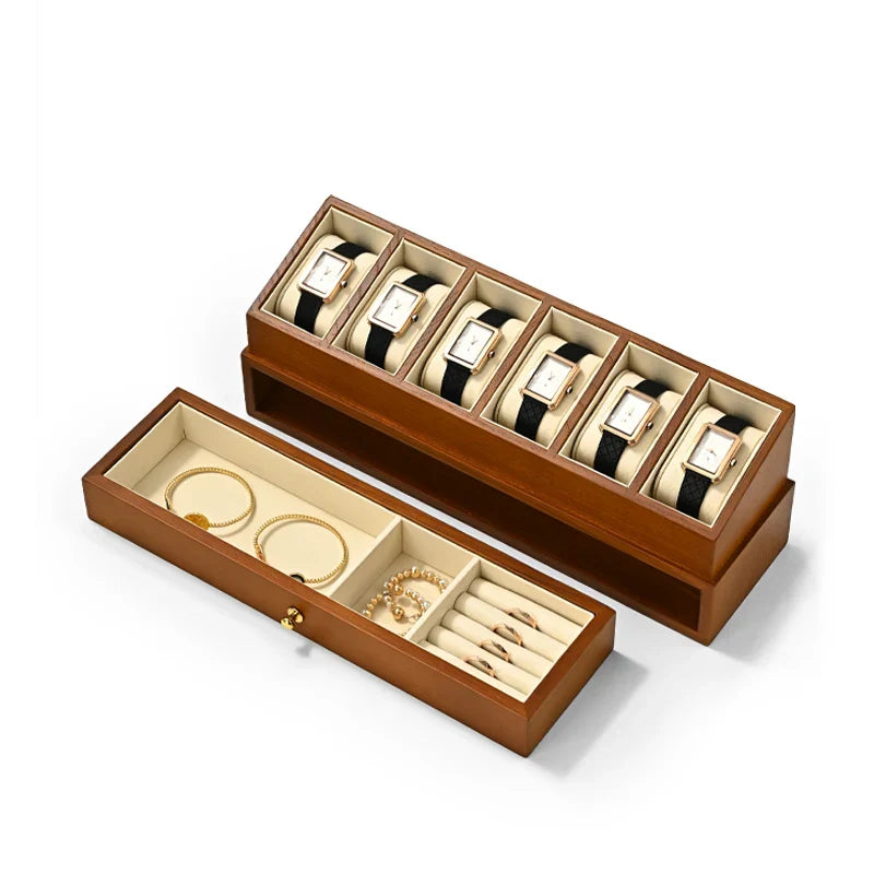 Boîte Montre Bois Double Étage Coffret 6 Places