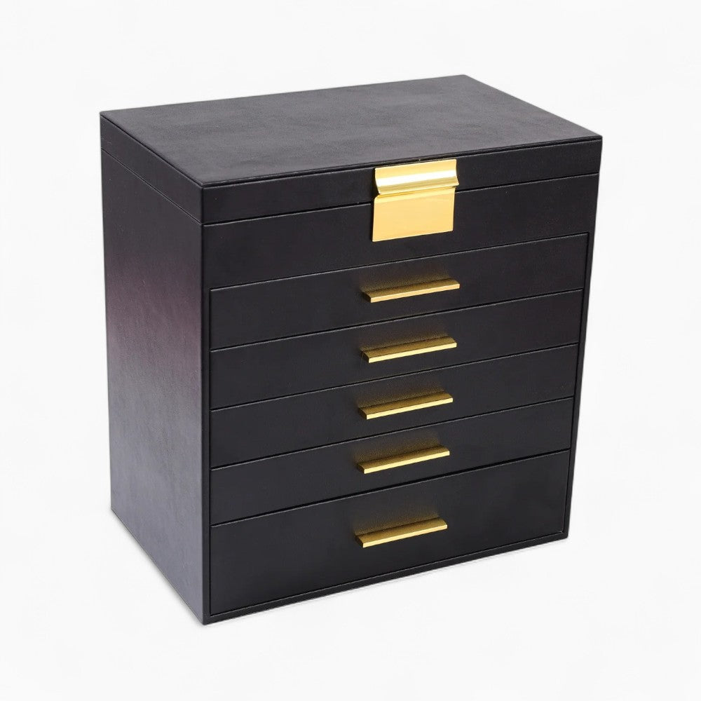 Boîte à Bijoux Cuir 5 Tiroirs Miroir Luxe