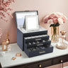 Boîte à Bijoux Cuir Miroir Coffret Noir
